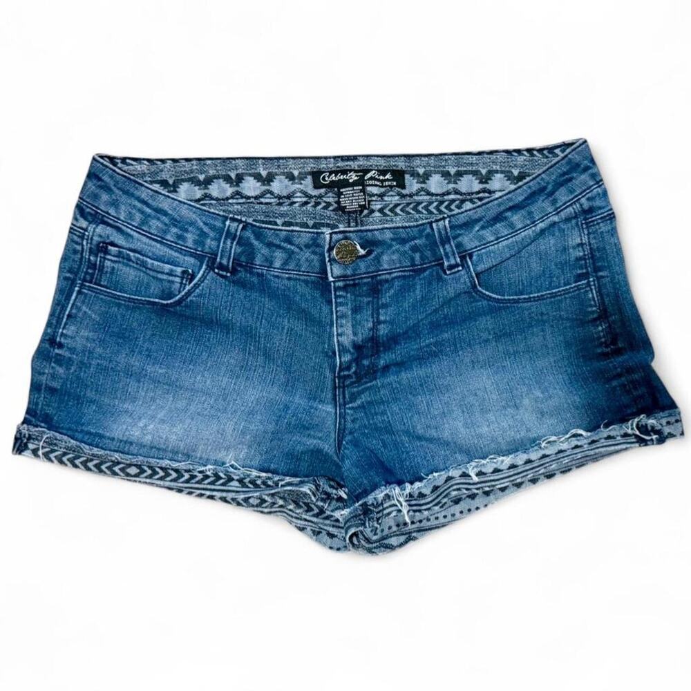 Celebrity pink blue denim shorts